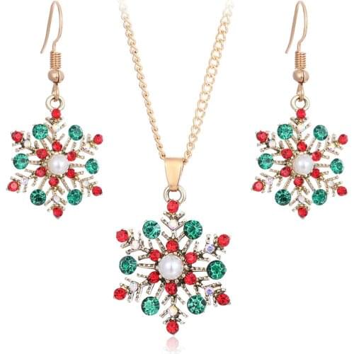 MIQIAO Gold Plated Color Stone Pearl Snow Pendant Collar Chains Necklace Piercing Hook Stud Earring Jewelry Sets for Women Gift