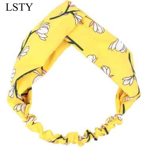 Fashion Korean Hair Accessories Sports Yoga Face Wash Chiffon Headband with Magnolia Flower Print Headband Ladies Cross Headband