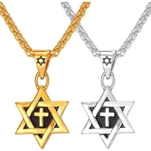 Men Star of David Necklace Stainless Steel/Gold Chain Cross Megan David Pendant Jewish Jewelry