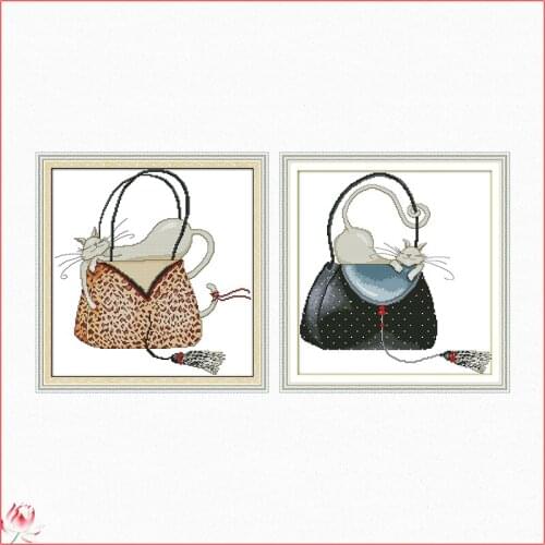 Fashion Bags And Cats Embroidery Cross Stitch Kit Counted 11CT 14CT Printed Stamped Needlework Traditional Craft Thread Set Gift