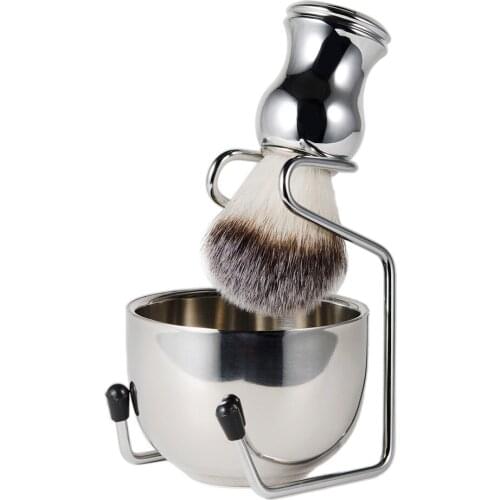 Pack Of 3pcs Shaving Kit For Men, Soft Hair Brush, Stainless Steel Shaving Stand