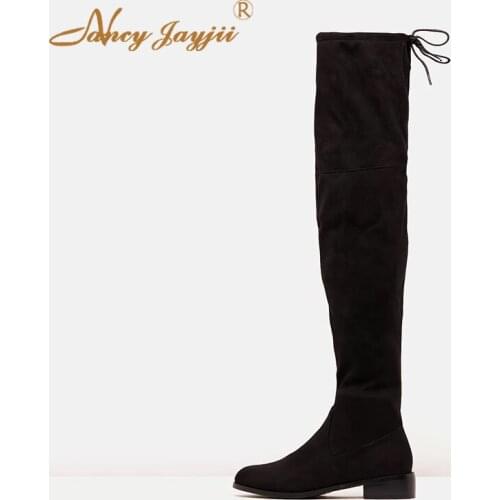 Flock Women Shoes Adult ladies Black Boots Over-the-knee Lace-up Square heel Zipper Winter Solid Mature Leisure Nancyjayjii 2019