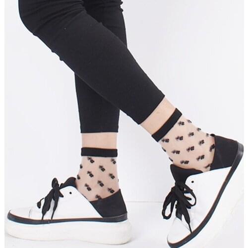 Hot Women Striped Heart Dots Bow Summer Ultra Thin Transparent Over Ankle Socks