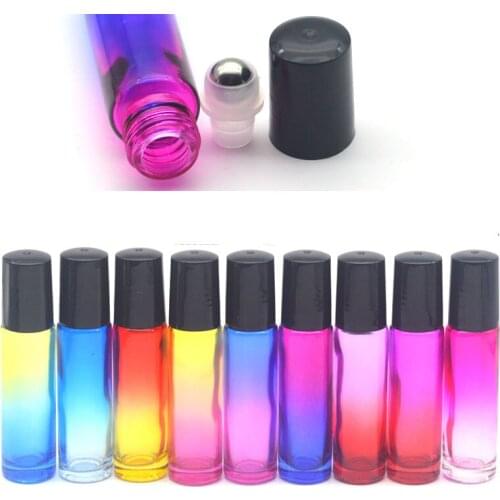 50pcs 10ml Gradient Colorful Roller On Glass Bottle Empty Fragrance Perfume Essential Oil Liquid 10cc Roll Vail