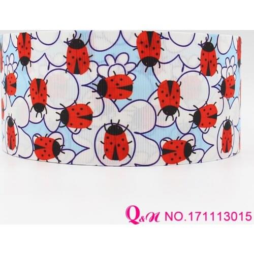 Q&N ribbon 16mm 22mm 25mm 38mm 50mm 75mm ladybug print grosgrain ribbon webbing 50yards/roll for hair tie