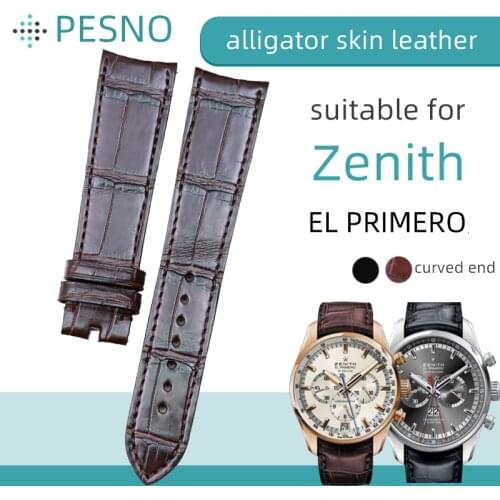 PESNO Compatible for Zenith EL PRIMERO Genuine Crocodile Leather Watch Straps Men Watch Band Accessories Curved End