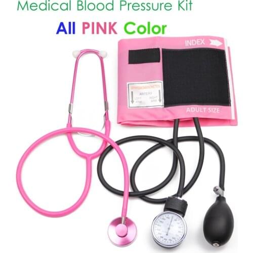 Pink Medical Health Blood Pressure Monitor BP Cuff Manometer Arm Aneroid Sphygmomanometer Gauge Meter Tool with Cute Stethoscope