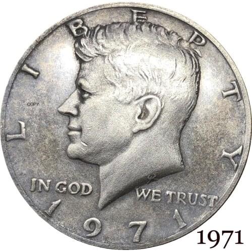 United States America 1971 Liberty 1/2 Kennedy US Half Dollar In God We Trust E PLURIBUS Cupronickel Silver Plated Copy Coin