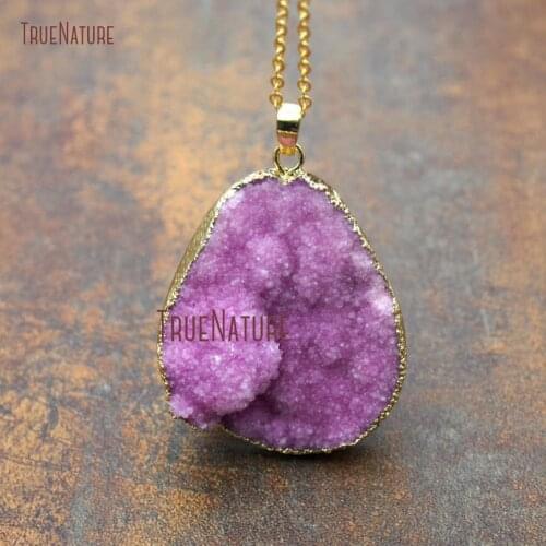 Random Shape Dark Red Pendants Gold Color Finish Chains Copper Jewelry Necklace Druzy Crystal Charm In 18 inch NM11234