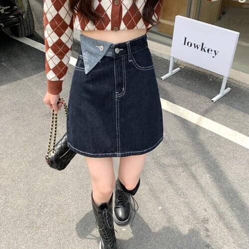Chinas new womens skirt personality fashion trend high-waisted triangle fabric denim A-line skirt