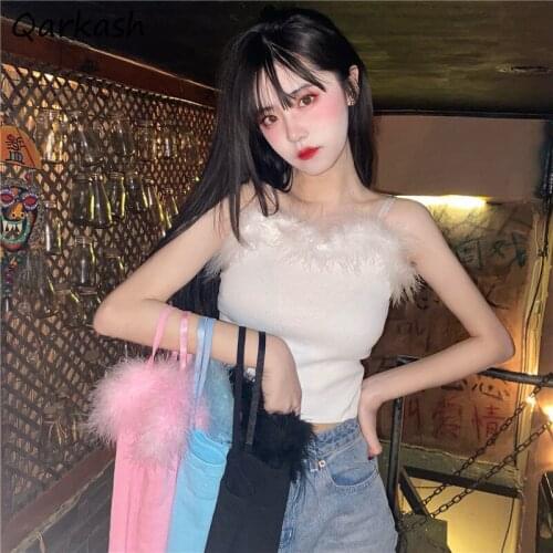 Camisole Women Kawaii Summer Mujer Ins Casual Crops Simple Chic Stretchy Feminine Streetwear Harajuku Sweet Slim Patchwork Tops