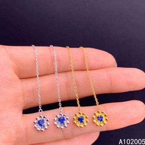 KJJEAXCMY Fine Jewelry 925 sterling silver inlaid natural gemstone sapphire female earrings Eardrop beautiful support test