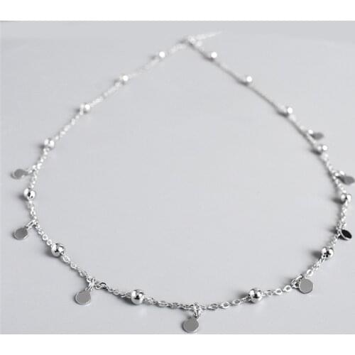 925 Sterling Silver Tassel Round Bead Choker Necklace For Women Minimalist Fine Jewelry Cute Accessories DZ507