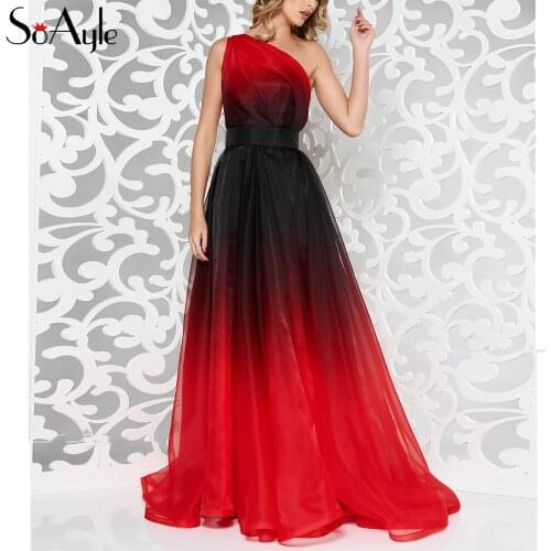 SoAyle One Shoulder Floor Length Evening Dresses Gradients Chiffon A-Line Long Prom Dresses Vestidos De Festa Formal Gowns