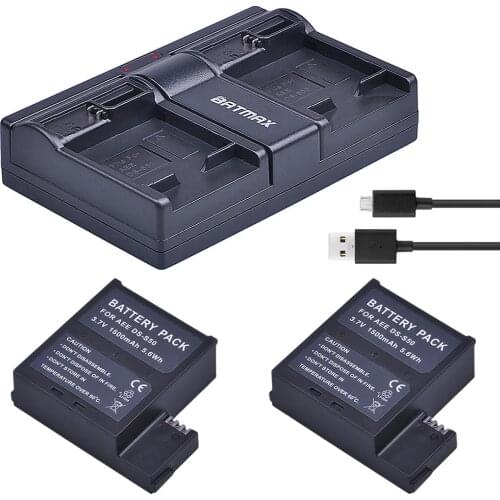 2PC 1500mAh DS-S50 DSS50 S50 Battery + USB Dual Channel Charger for AEE DS-S50 S50 AEE D33 S50 S51 S60 S71 S70 Cameras Battery