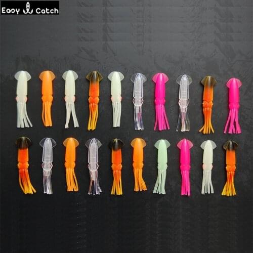 20pcs 7.5cm Mixed Color Soft PVC Plastic Squid Fishing Lures Saltwater Fishing Big Luminous Artificial Squid Skirts Bait