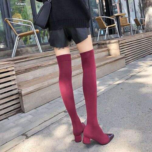 2020 European sexy Long leg socks Womens boots Genuine leather stretch Boots socks party Fashion female boots Womens shoes