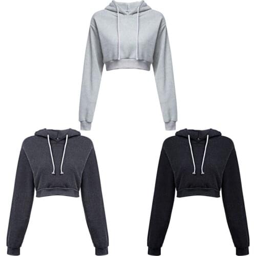 2021 Fashion Women Sweatershirts Feme Long Sleeve Pullover Solid Crop Hoodies Sport Pullover Tops Casual Jumper Coat Hoodies
