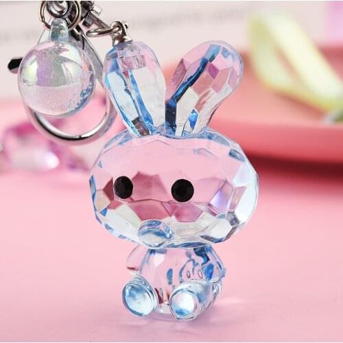 Acrylic Polygonal Glass Bunny Keychain Creative Leather Cord Keyring Accessories Women Men Car Backpack Keyfob Decorations
