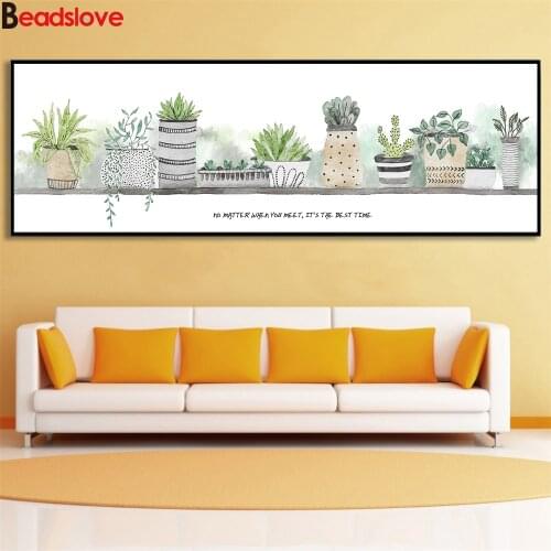 Large 5d Diamond Painting Watercolored Cactus Plant Canvas Big Size Leaf Bonsai diy Diamond Embroidery Full Square Round drill