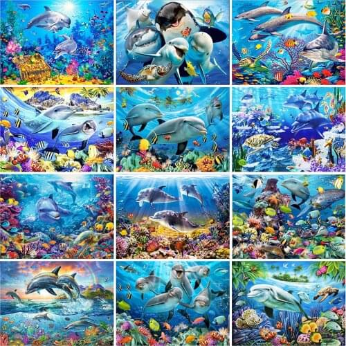 Evershine Full Square/Round Drill 5D DIY Diamond Painting Animal Dolphins Rhinestone Embroidery Cross Stitch Home Decor Gift