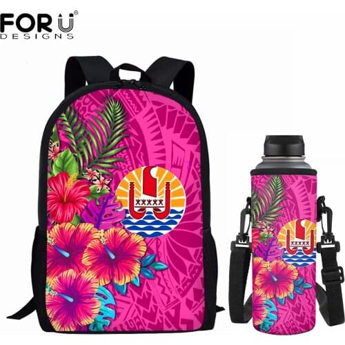 FORUDESIGNS Vintage Tahiti Polynesian Print Schoolbags Teenagers Backpack Fashion School Bookbags Cup Bottle Bags 2Pcs Set Bolsa