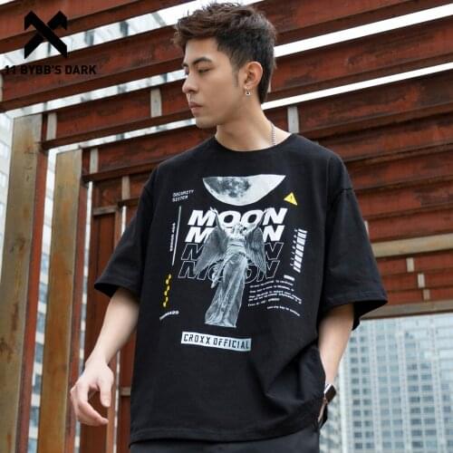 11 BYBBS DARK Hip Hop T-Shirt Men Summer Moon Angel Sculpture Print Cotton Loose Short Sleeve Shirts Streetwear Harajuku Tshirt