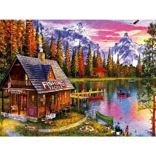 Gatyztory Diy Painting By Numbers Lake House Canvas Colouring Landscape Handpainted Gift Frame Wall Decor Artwork