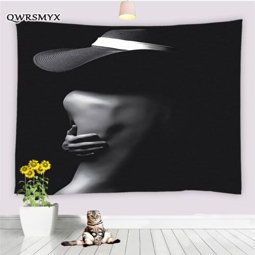 Woman With Hat Tapestry Wall Hanging Black Background Balcony Home Living Room Bedroom Dorm Decor Background Wall Tapestries
