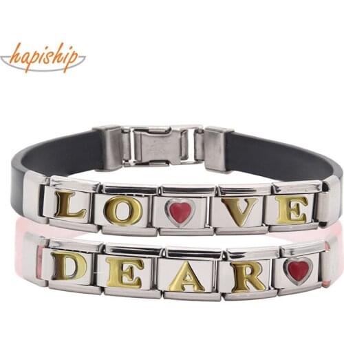 Hapiship 2019 Fashion Womens Jewelry Stainless Steel Love Dream Charm Links Color Silicone Bracelet Bangle G137
