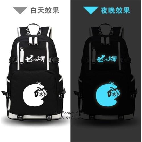 Hot Anime The Seven Deadly Sins Meliodas Ban King Cosplay Tattoo Printing Backpack Canvas Laptop Backpack Cartoon School Bags