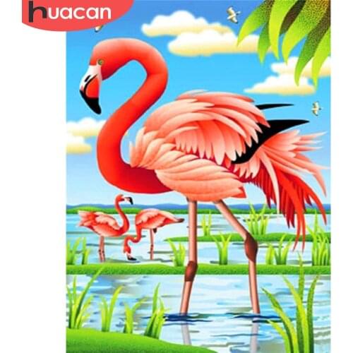 HUACAN 5D DIY Diamond Painting Flamingos Full Square Round Craft Kit Diamond Embroidery Animal Needlework Home Decor