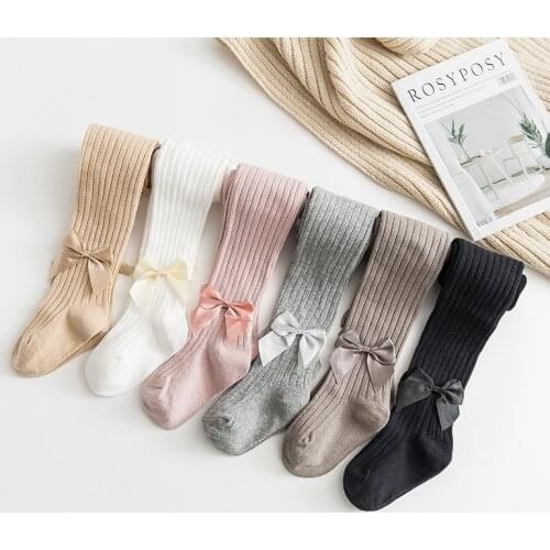 Cute Bowknot Tights For Girls Cotton Knitted Spring Autumn Children Pantyhose Newborn Toddler Tights Baby Kids Stockings 0-6 Yrs