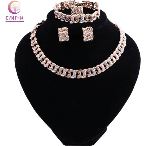 Indian Bridal Jewelry Sets Gold Color Nigerian Wedding Necklace Earrings Set For Women African Beads Jewelry Set