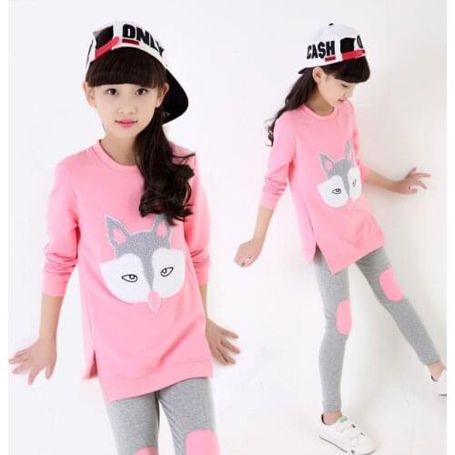 2017 Children Sets For Girls Clothes Fashion Spring/Autumn Terry Fox Patch Clothing Sweater + Leggings Two-Piece Suits Kids