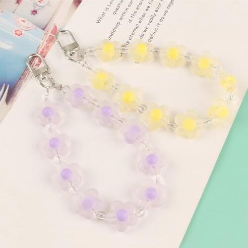 Korean Girl Flower Chain Jewelry Cute Candy Color Keychain Bead Translucent Flower Keyring Accessories Couple Women Bag Ornament