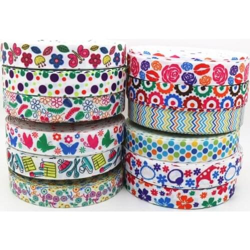 7/8'' Free shipping flowers cartoon printed grosgrain ribbon hairbow headwear party decoration diy wholesale OEM 22mm S8