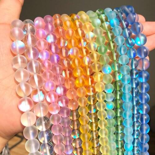 Natural Smooth Frosted Austria White Pink Crystal Round Beads for Jewelry Making DIY Bracelet Necklace Matte Moonstone 6-12mm