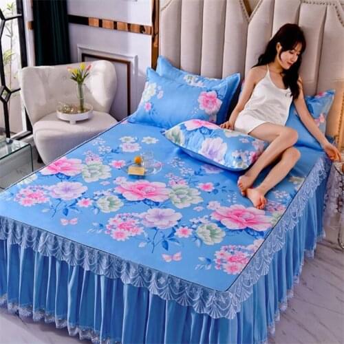 Lace Textile Bedding High Quality Polyester Bed Sheet Home 3pcs/set(1Bed Skirt + 2pcs Pillowcase) Bedclothes Flowers F0523