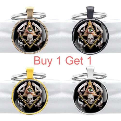 Buy 1 Get 1 Black Pendant Masonic Eye of Providence Skull Glass Cabochon Key Chain Classic Men Women Steampunk Jewelry Key Rings