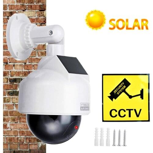 GUUDGO CCTV Dummy Camera Surveillance Solar Powered Surveillance Outdoor Red LED Simulation Battery Home Security Dome Camera