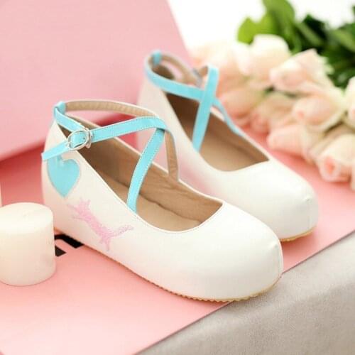 Japanese Sweet Lolita Princess Shoes Wedges Pumps Platform Cute Round Toe Girls Shoes High Heels College Women Shoes Pink White