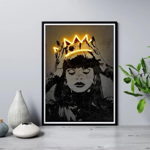 Graffiti Minimalist Neon Crown Queen Wall Art Abstract Women Canvas Prints Painting Modern Decoration Pictures for Living Room
