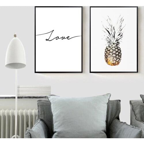 Tropical Sea Beach Pineapple Motivational Nordic Poster Print Minimalist Wall Art Canvas Painting Picture Room Decoration