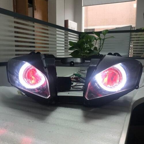 Motorcycle headlight assembly for Yamaha R6 YZF-R6 2008-2016 HID Xenon lens projector LED Angel eye Demon eyes Low High beam