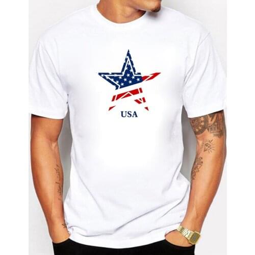 BLWHSA Shading American Flag Five-pointed Star T-shirts Men Round Neck Cotton Fitness Hip Hop USA Flag Top Brand Clothing