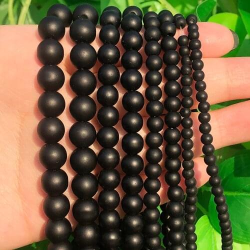 Natural Stone Matte Black Agates Onyx Beads Frosted Round Beads for Jewelry Making DIY Men Bracelet Necklace 4/6/8/10/12mm 15