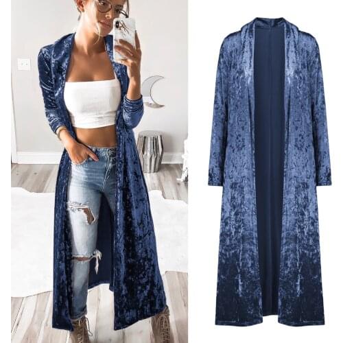 2020 New Women Autumn Velvet Coats Long Sleeve Solid Straight Long Coat Velvet Cardigan Casual Slim Jacket Outerwear Plus Size