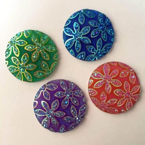 New 8PCS Mix 30mm AB Resin Round Flower Flat Back Rhinestone Applique Ornaments Diy Wedding Scrapbook Crafts SF240