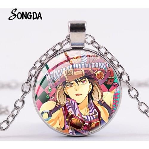 New Arrival JoJos Bizarre Adventure Necklace Anime Figure Printed Delicate Glass Cabochon Silver Plated Chain Necklaces